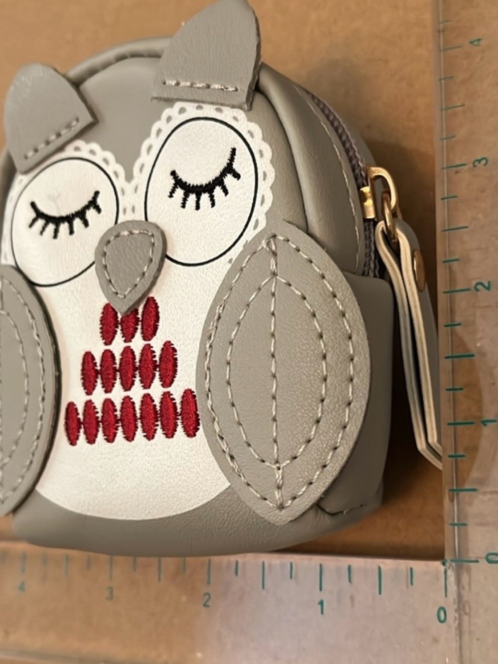 Cute Owl Coin Purse Keychain Bag Charm - Gray & White - Picture 8 of 15